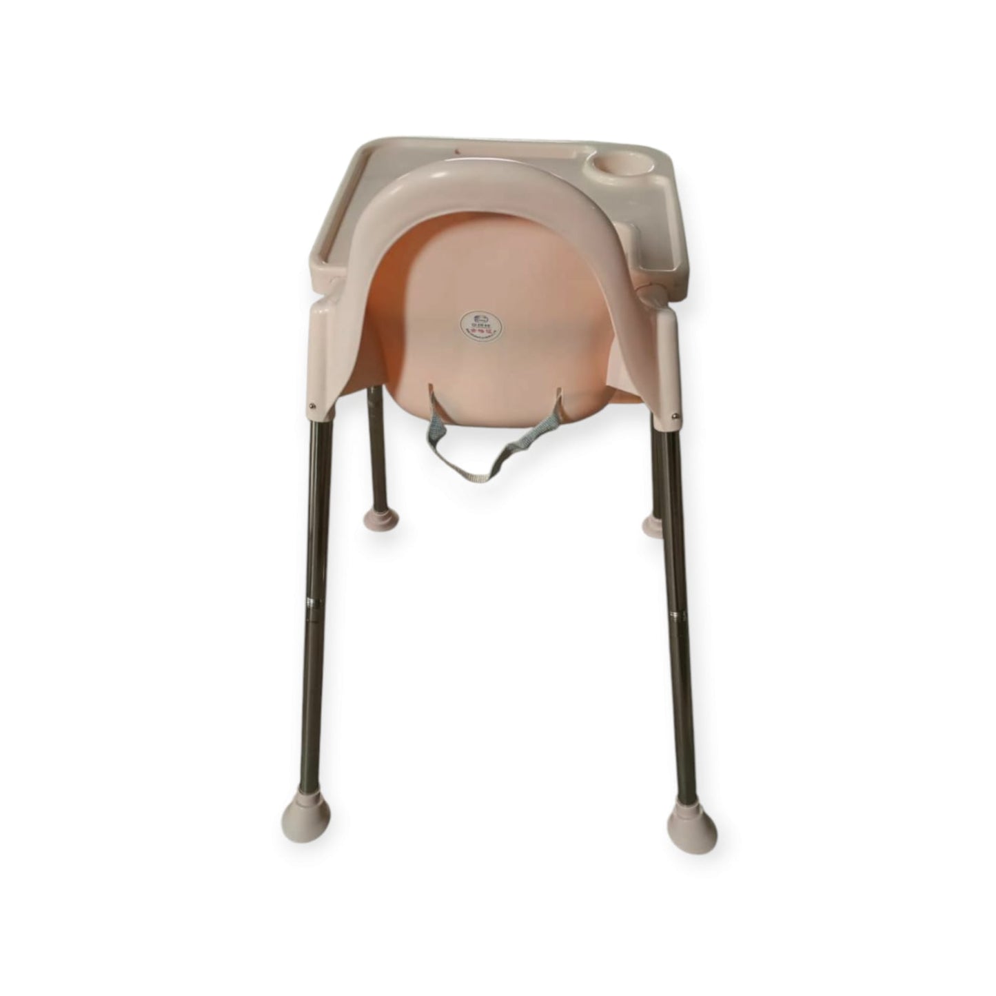 Beige baby high chair on a white background