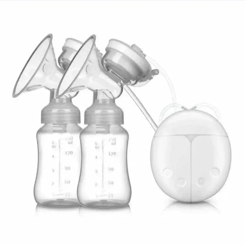 Double breast pump with bottles on a white background